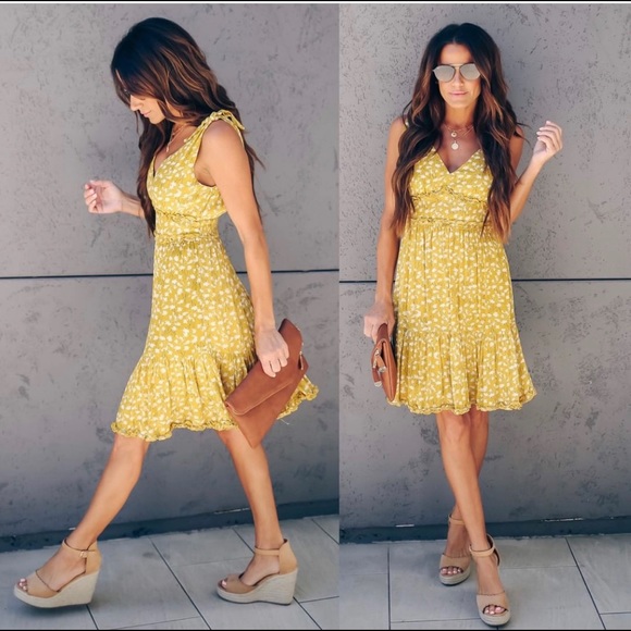 yellow tie shoulder dress